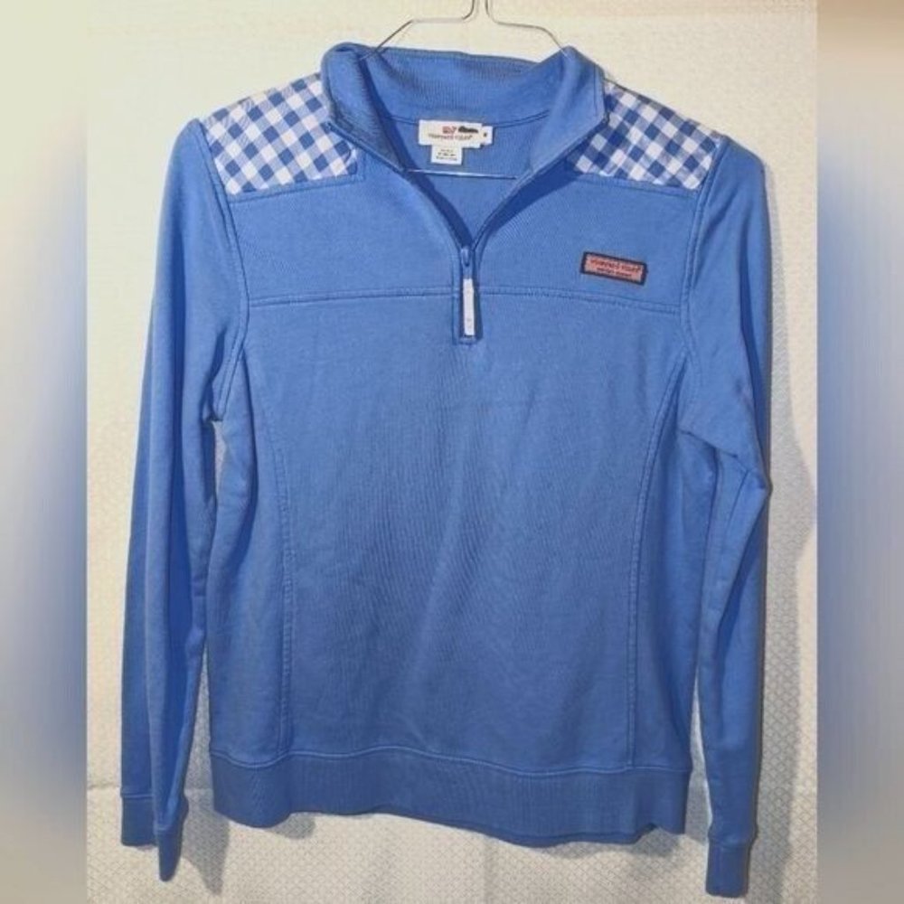 Vineyard Vines Sweater Quarter Zip Women's Medium Blue White 100% Cotton @TD